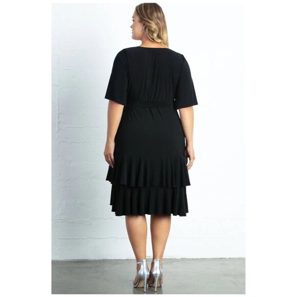 NWT KIYONNA "Miranda" Jersey Flounce Wrap Dress Flutter Sleeve Black Size XL - Picture 2 of 14